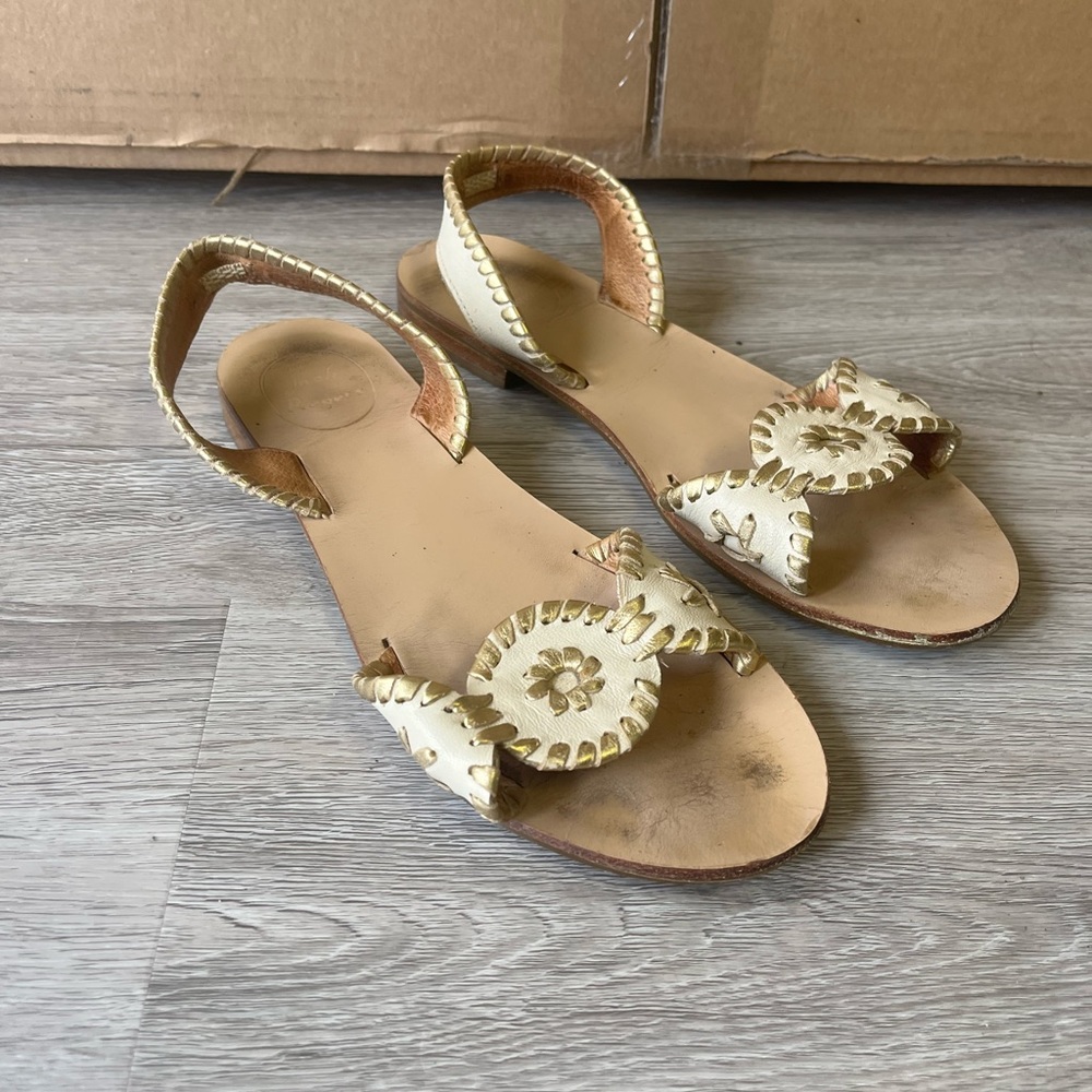 Jack Rogers Gold Liliana Sling Back Flat Sandals Sz 8